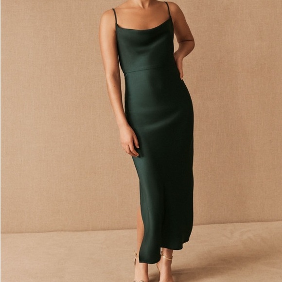 BHLDN Green Cowl Neck Sleeveless Midi Dress for Weddings - Picture 1 of 5